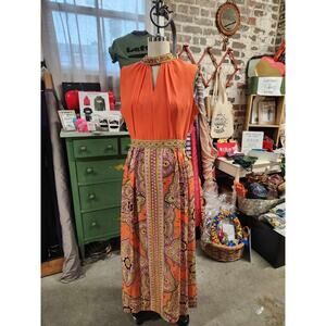 1960s 1970s Psychedelic Womens Printed Dress